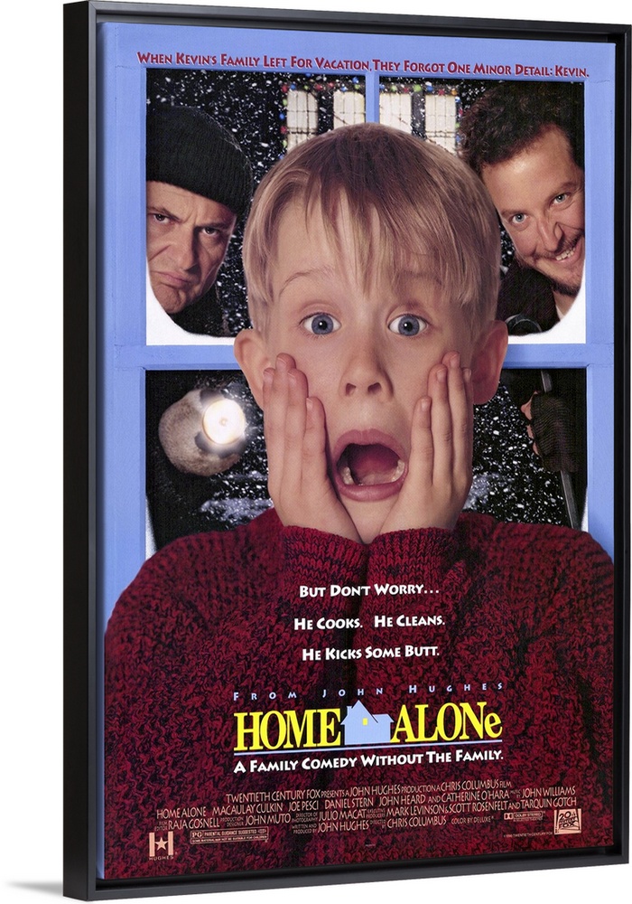 This large piece is a poster for the classic movie "Home Alone". It shows the main character Kevin front and center with h...