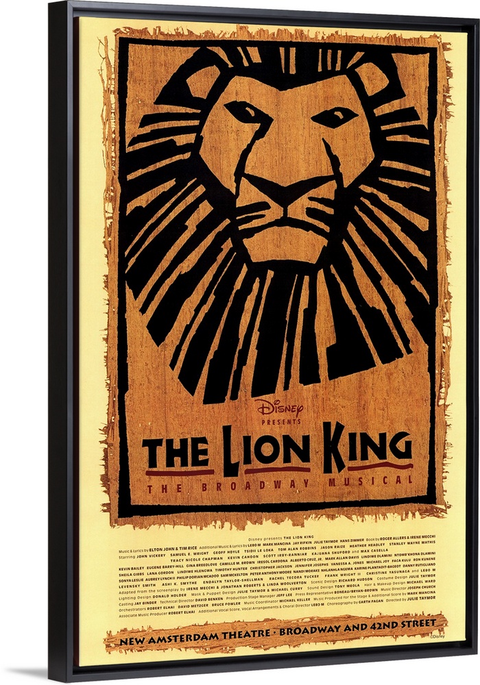 Large canvas of a poster for The Lion King on Broadway.