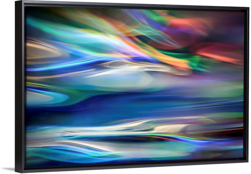 Wall art that has moving multicolored lines that are composed in an abstract fashion.