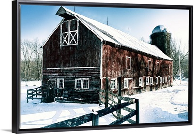 Old Farm Building in Snow Covered Land
