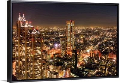 Aerial view of a city at night, Shinjuku Park Tower, Shinjuku, Tokyo, Japan