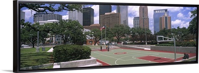 Basketball court with skyscrapers in the background, Houston, Texas, USA 2012