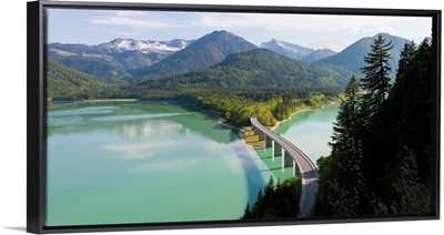 Bridge across a lake Sylvenstein Dam Sylvenstein Lake Isar Bavaria Germany