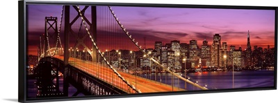 California, San Francisco, Bay Bridge illuminated at night