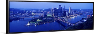 Evening view of Pittsburgh, PA with West End Bridge, and Allegheny