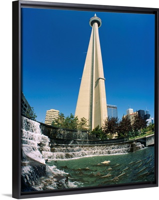 Low angle view of a tower, CN Tower, Salmon Fountain, Toronto, Ontario, Canada