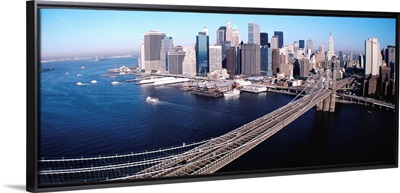 New York, Lower Manhattan, Aerial view of Brooklyn Bridge