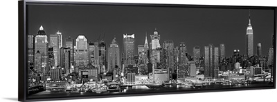 New York, New York City, Panoramic view of the West side skyline at night (Black And White)