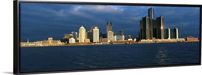 Panoramic sunrise view of Renaissance Center, Detroit, MI