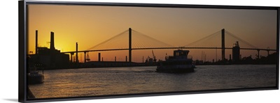 Silhouette of a bridge at dusk, Talmadge Bridge, Savannah, Georgia