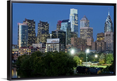Skyscrapers in a city at dusk, Philadelphia, Pennsylvania