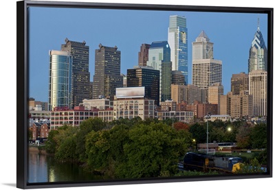 Skyscrapers in a city, Delaware River, Philadelphia, Pennsylvania