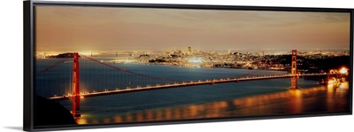 Suspension bridge lit up at dusk Golden Gate Bridge San Francisco Bay San Francisco California