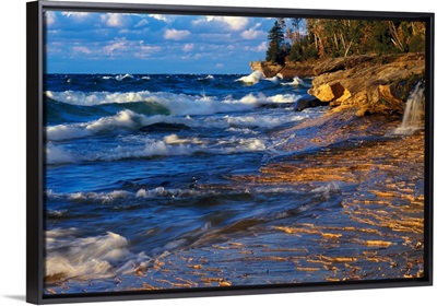 Waves Along Lake Superior Shoreline, Sunset Light, Miners Beach, Michigan