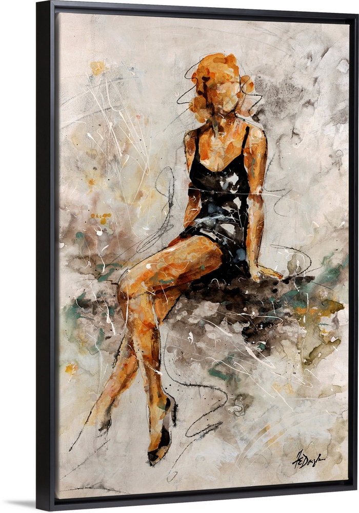 Contemporary painting of a glamorous woman in a little black dress and heels, ready for a night out.
