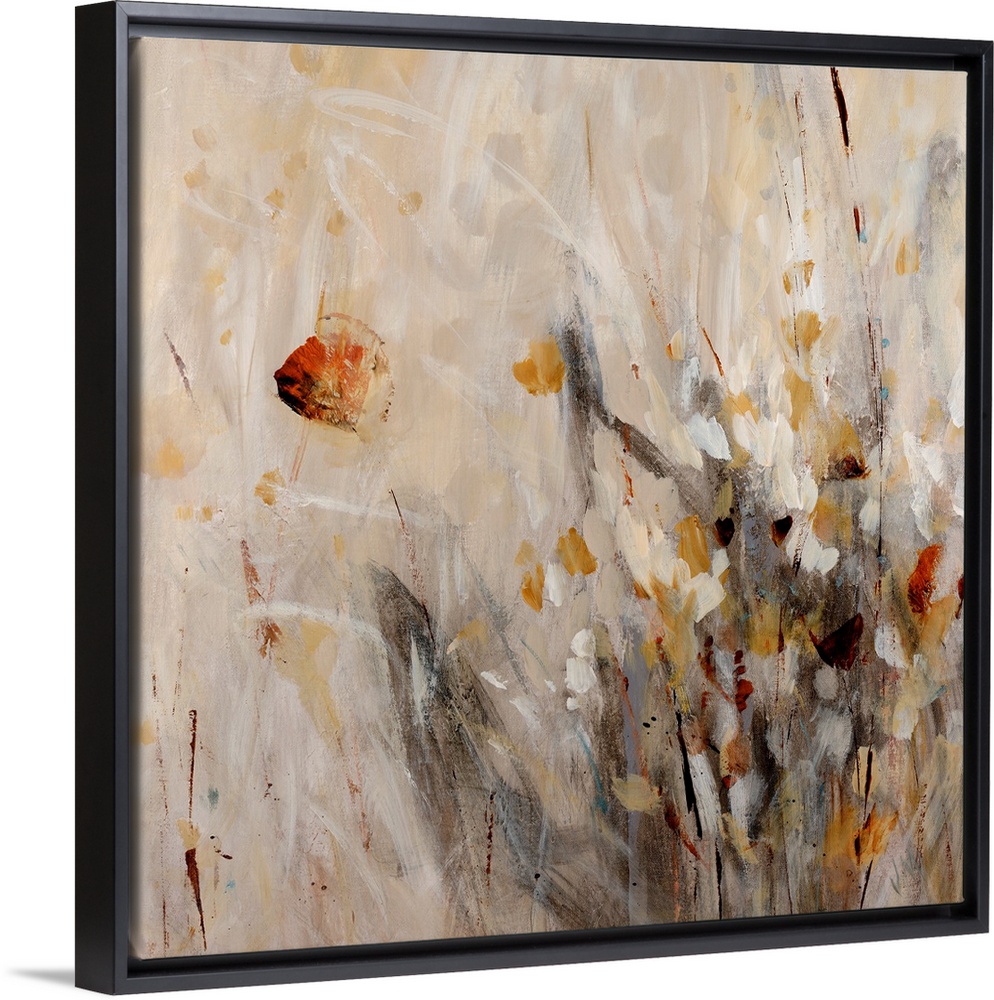 This abstract still life is a frenzy of brushstrokes capturing the gesture of stems, grass, and flower petals.