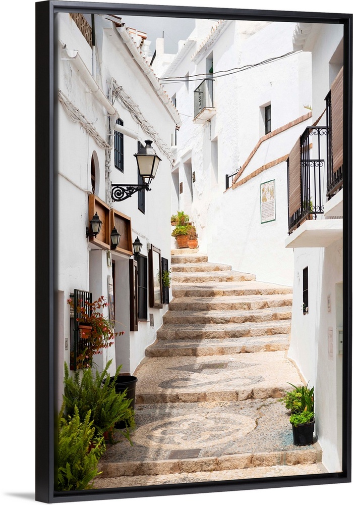 These are stairs in the white city of Mijas, Spain.