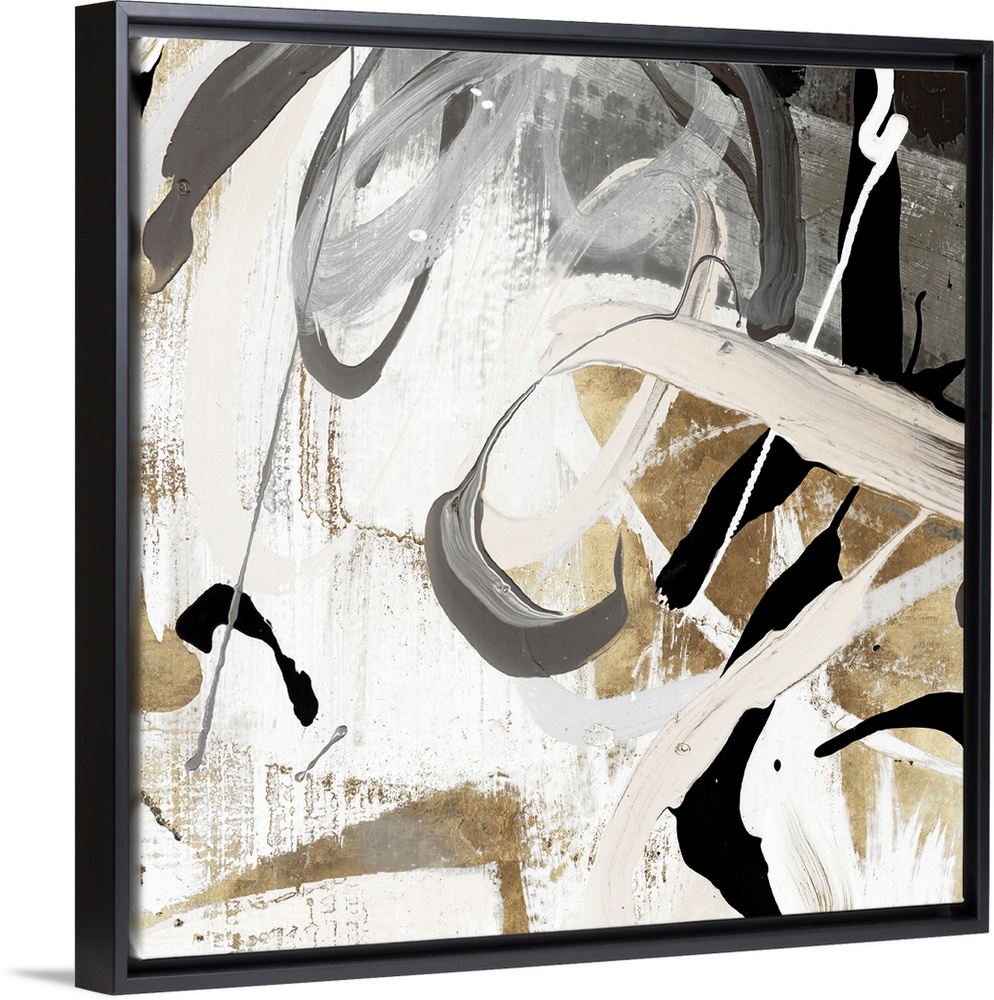 A Square abstract painting featuring shades of brown, black and white.