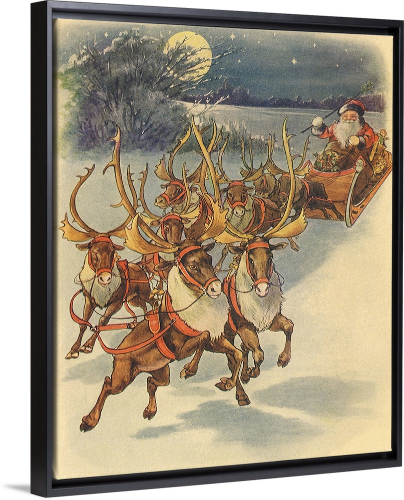 Santa, Reindeer, Moon