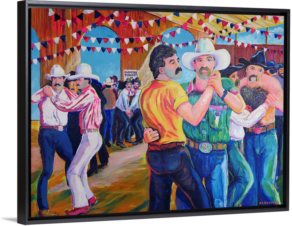 Barn Dance at the Gay Rodeo Stretched Canvas, Black Floating Frame