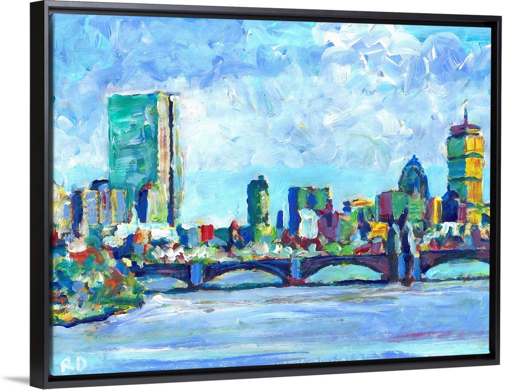 Boston Massachusetts Charles River - Back Bay painting by RD Riccoboni of New England's largest city.