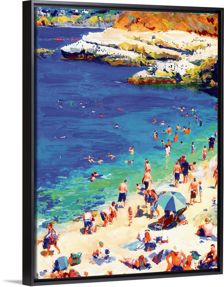 Painting of The Cove, La Jolla, in sunny San Diego, California. Bright and vibrant colors capture the heat of summer in th...