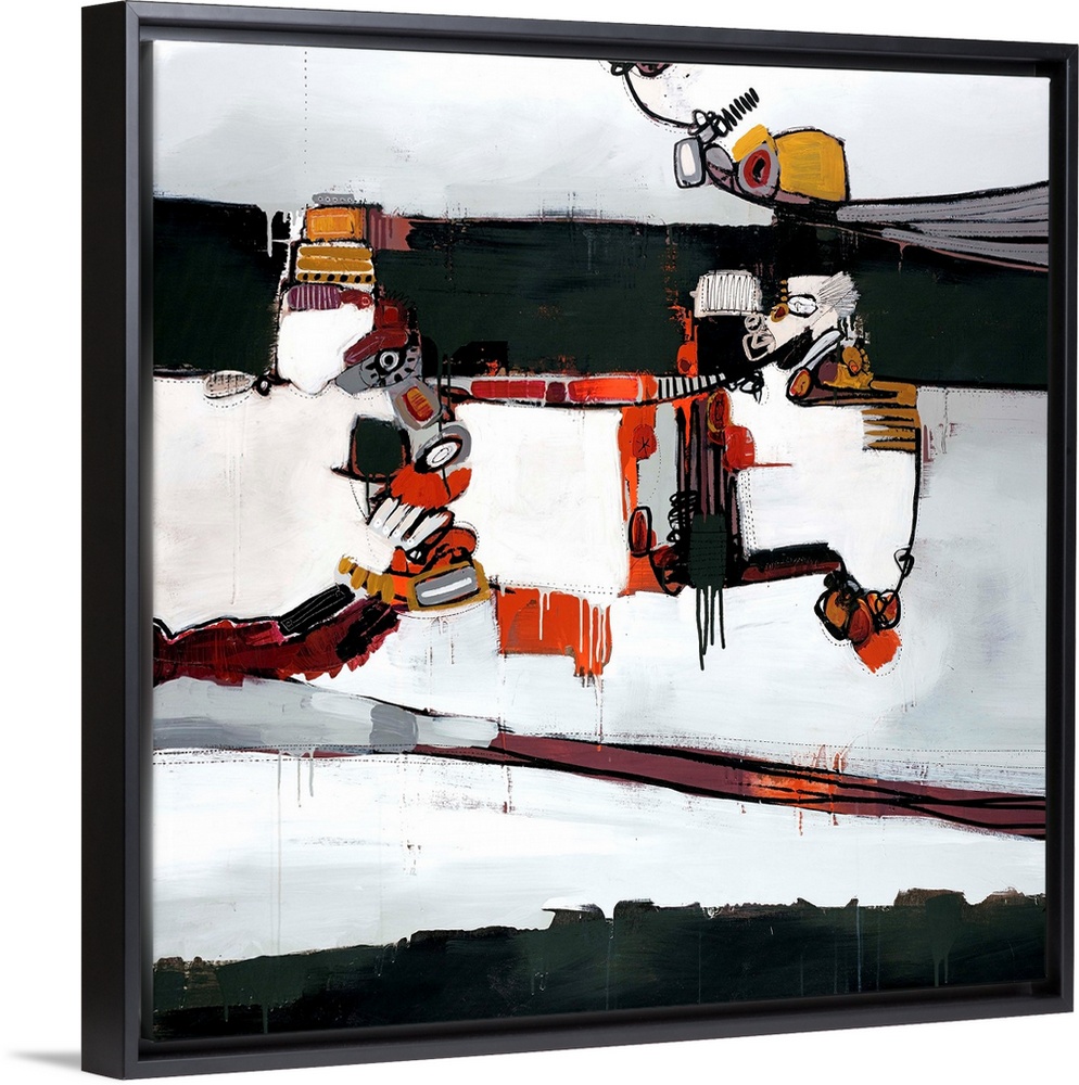 This square wall art contains abstract elements that look similar to mechanical parts of details from a circuit board.