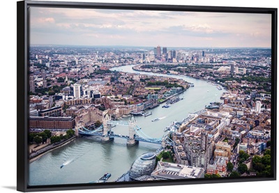 Aerial View Of River Thames And Tower Bridge In London, England