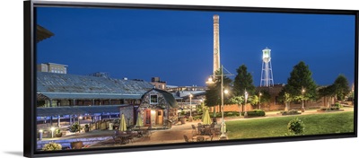American Tobacco Historic District campus at night, Durham, NC