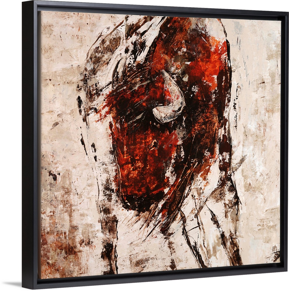 Energetic interpretation of a bull painted in shades of reddish brown over a neutral background.