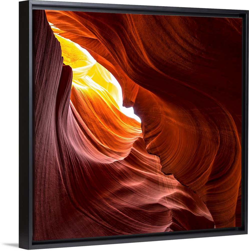 Square photograph from inside of Antelope Canyon rock formation located on the Navajo Reservation in Page, Arizona with fl...