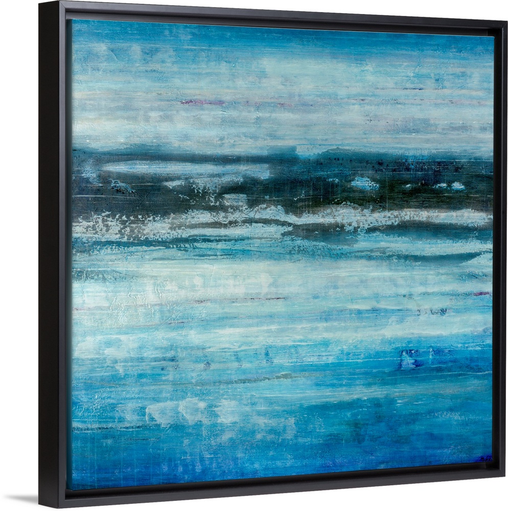 This decorative home accent is a square, contemporary art of an abstract scene of painted textures moving from left to right.