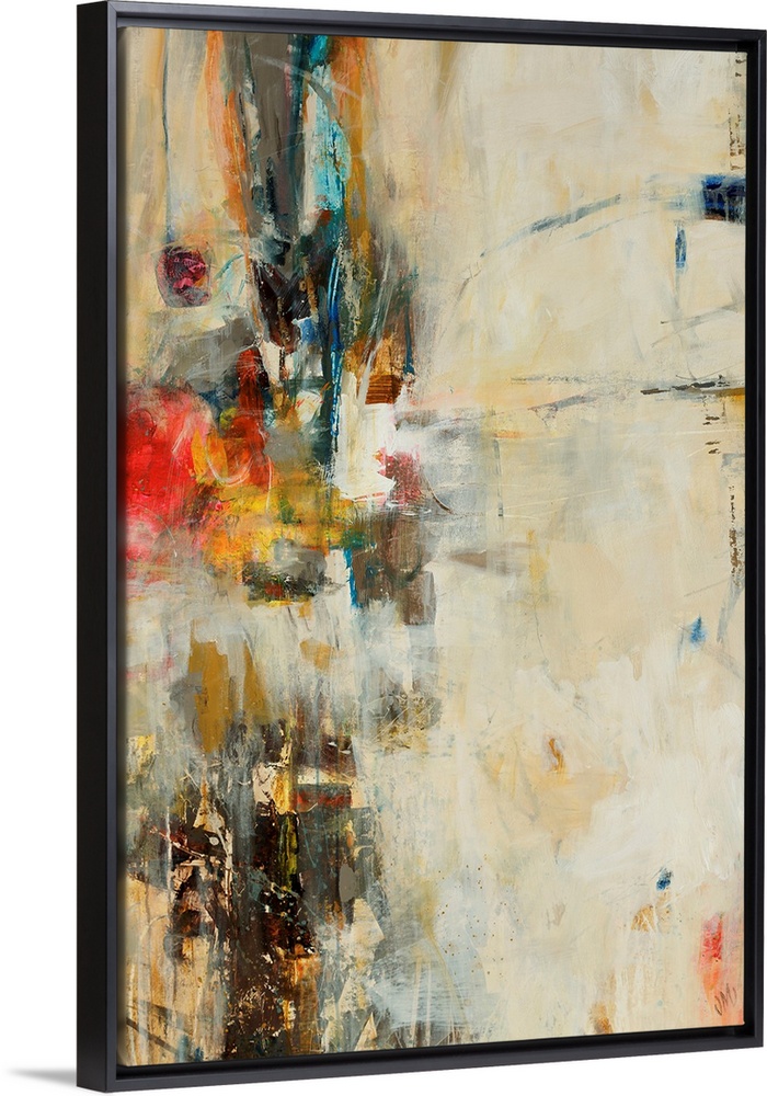 Vertical, large artwork for a living room or office of small patches of numerous colors that appear to be showing through ...