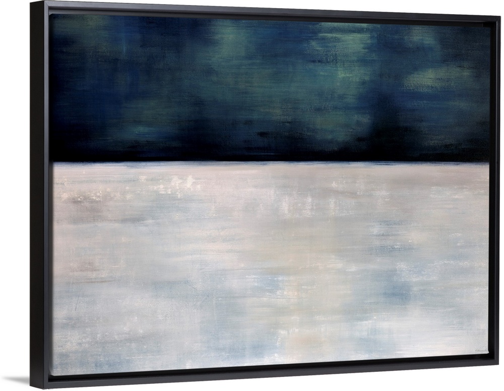 This oversize wall art is an abstract landscape painting of snow and a starless sky.