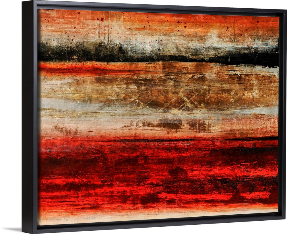 Abstract artwork painted with rich scarlet red and rich brown tones.