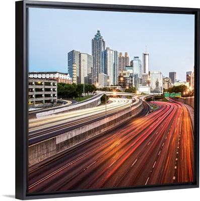 Atlanta, Georgia skyline at dusk with light trails