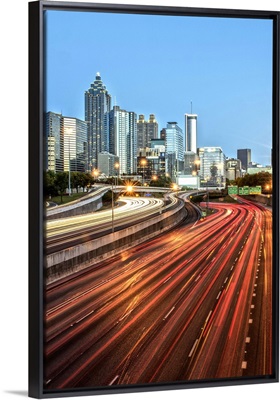 Atlanta, Georgia skyline at dusk with light trails