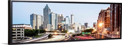 Atlanta, Georgia skyline at dusk with light trails