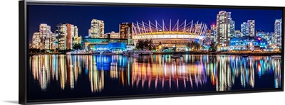 BC Place Stadium and Vancouver Skyline at Night - Panoramic