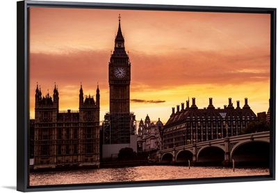 Big Ben and Westminster Bridge At Sunset, London, England