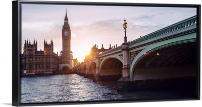 Big Ben and Westminster Bridge at Sunset, Westminster, London, England