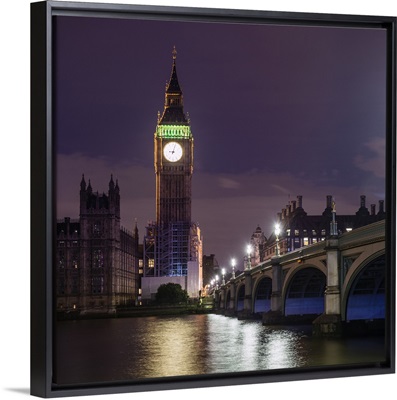 Big Ben, Westminster Bridge, and River Thames at Dusk, Westminster, London, England