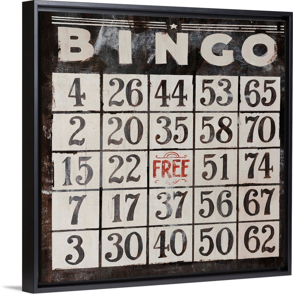 This large piece has an antique style Bingo card that takes up the entire face of artwork.