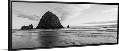 Black and White Haystack Rock, Cannon Beach, Oregon - Panoramic