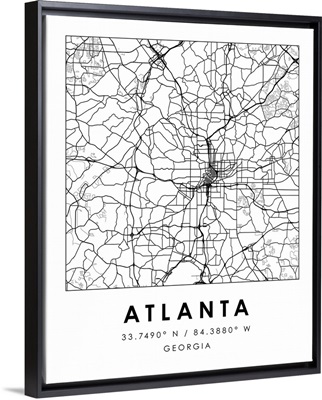 Black and White Minimal City Map Of Atlanta