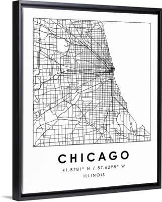 Black and White Minimal City Map Of Chicago