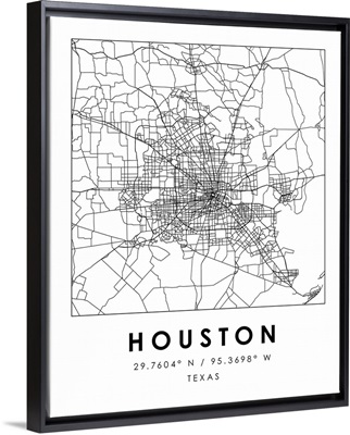 Black and White Minimal City Map Of Houston