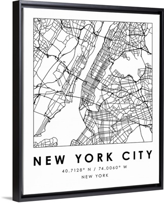 Black and White Minimal City Map Of New York City