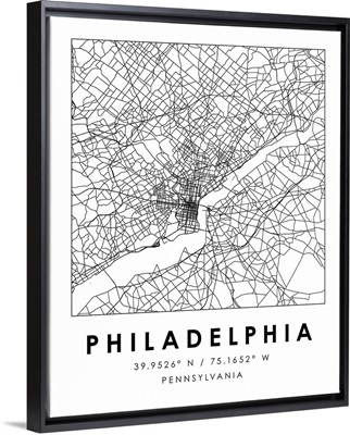 Black and White Minimal City Map Of Philadelphia