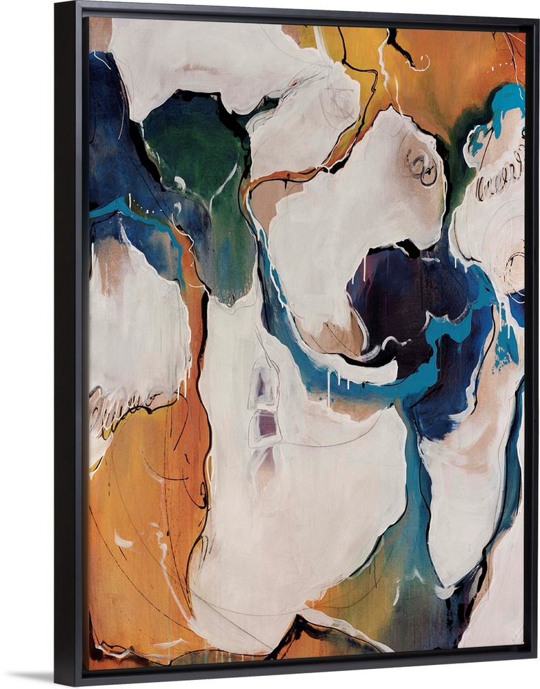 Contemporary abstract artwork with flowing areas of color, reminiscent of a busy ocean town on a summer day.